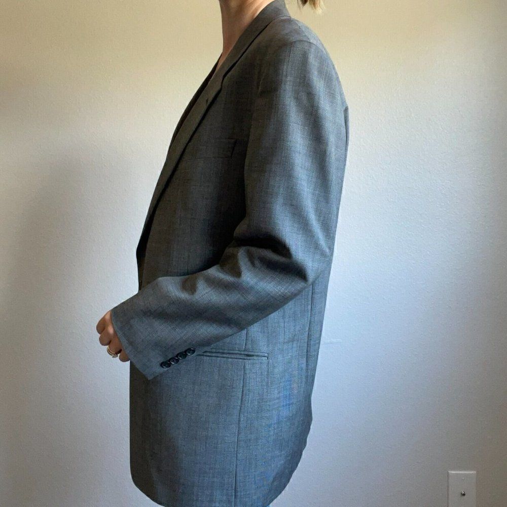 Vintage Mens Burberry Gray Single Breast 100% Wool Oversized Blazer Sz XXL - Picture 7 of 9
